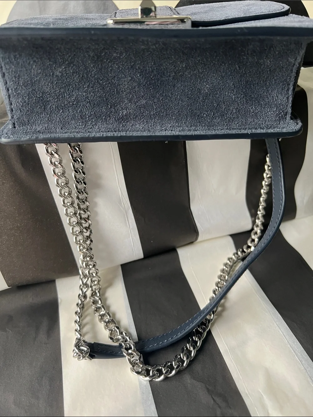 NWT Kate Spade Suede with silver Chain crossbody Bag